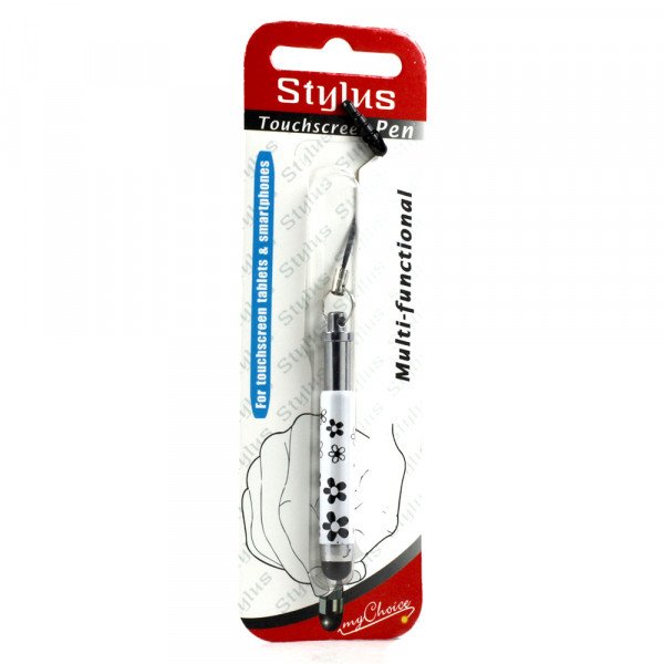Wholesale Mini Design Shrinkable Stylus Touch Pen with Earphone Dust Cap (Flower Black)